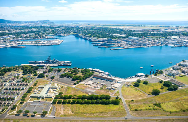 Aerial view of Pearl Harbor, Oahu island, Hawaii